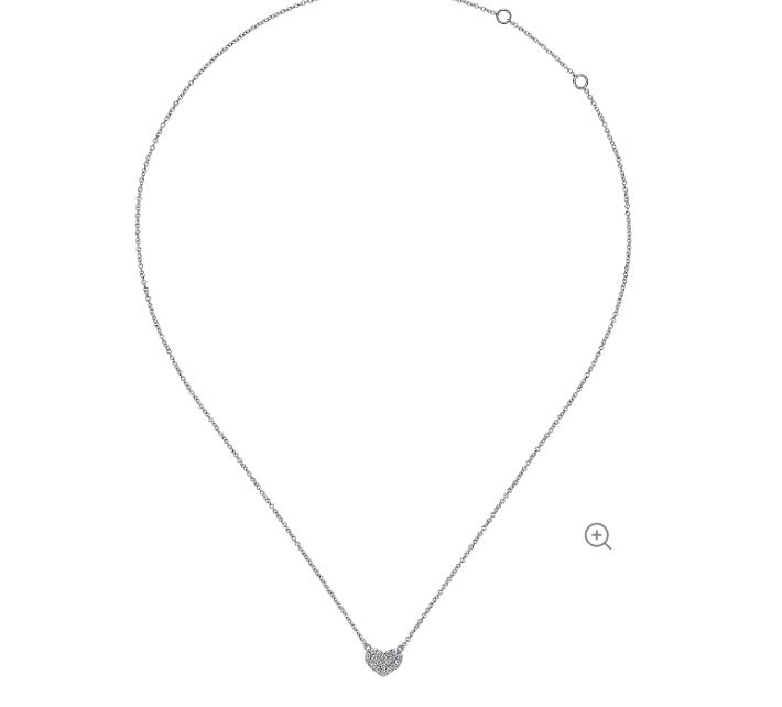 14K White Gold Pave Diamond Pendant Heart Necklace- GABRIEL NY