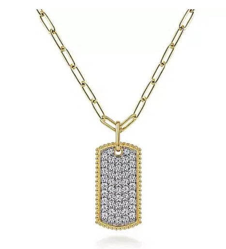 14K Yellow Gold Diamond Pave Dog Tag Pendant Hollow Chain Necklace, Shop  14k Yellow Gold Bujukan Necklaces