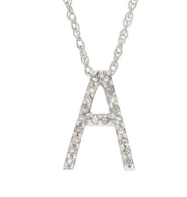 White Gold Initial Single Pave Diamond Pendant (Diamond “a”With Chain))