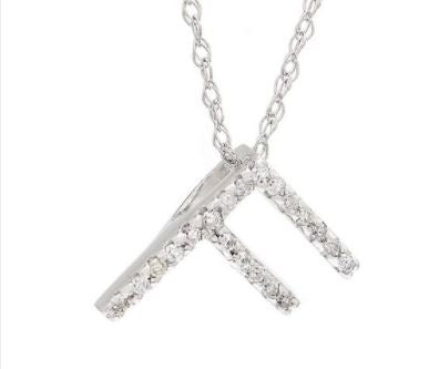14kt white gold diamond initial F pendant Necklace