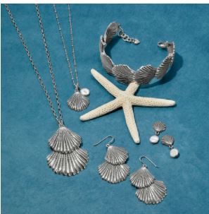 Silver Shells Pearl Drop Earrings