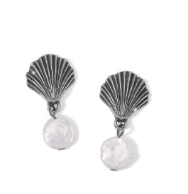 Silver Shells Pearl Drop Earrings