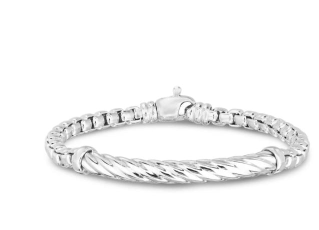Silver Cable Bracelet with Filigree Design - Zanfeld