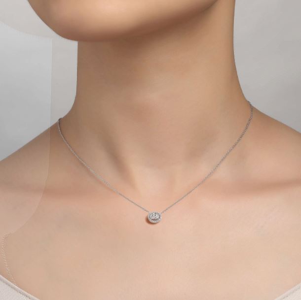 0.63 CTW Oval Halo Necklace