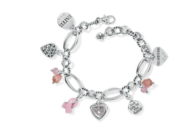 Pink Luster Pearl Bracelet with Silver Heart Charm