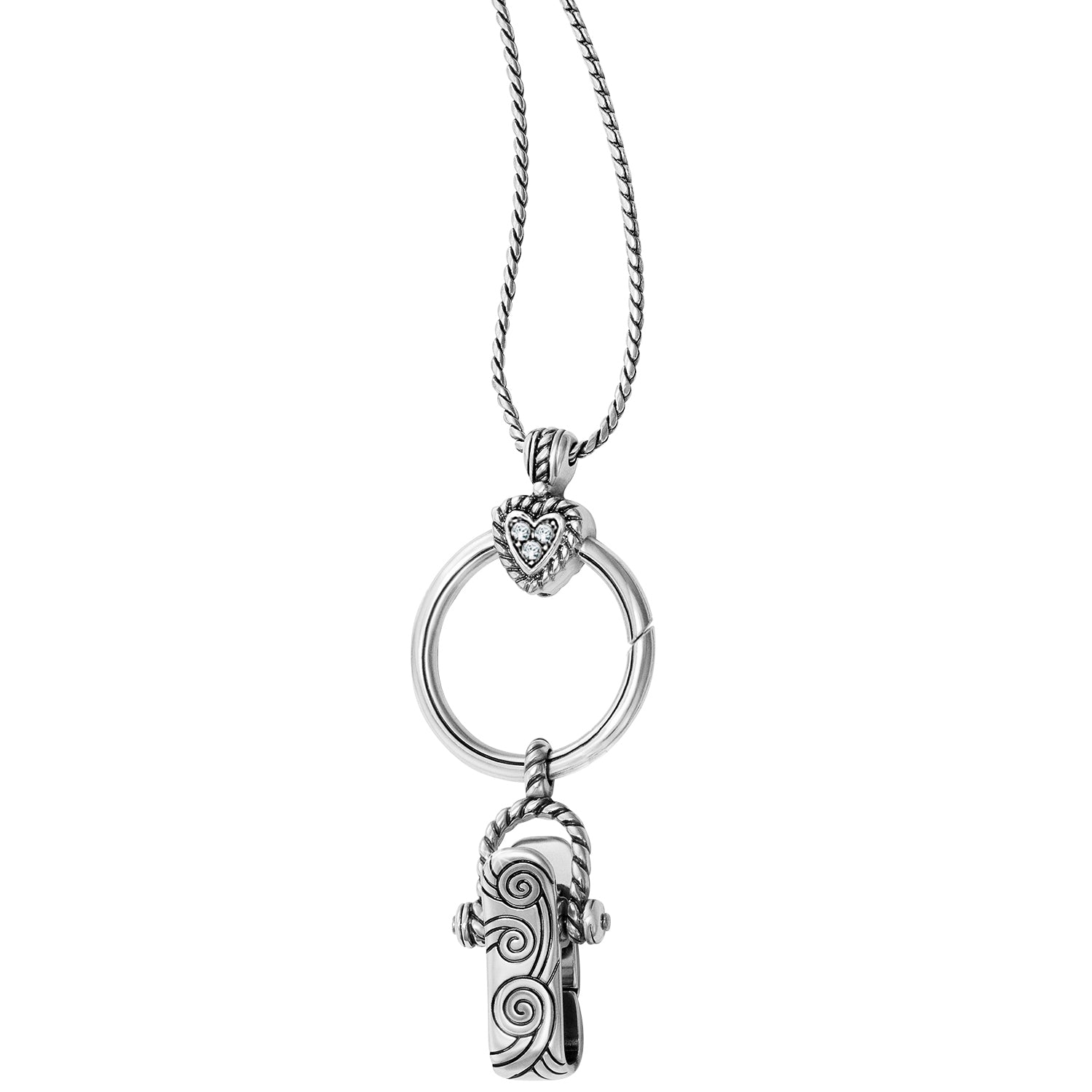 Heart Charm Reversible Badge Clip Necklace - GREAT AMERICAN JEWELRY ONLINE