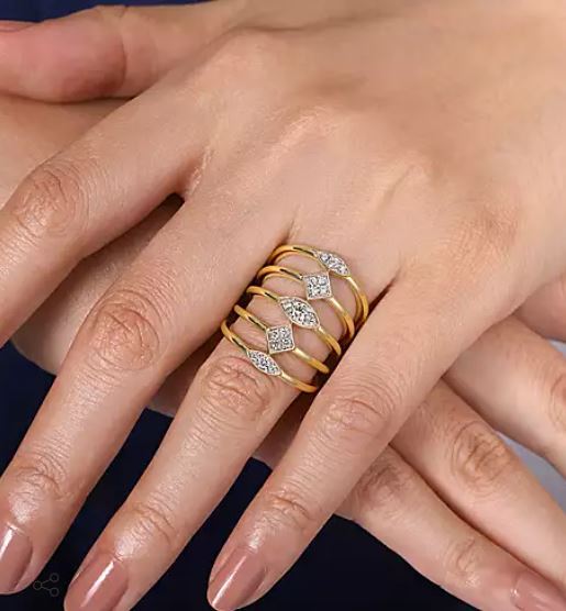 14K Yellow Gold Geometric Station Diamond Pavé Statement Ring