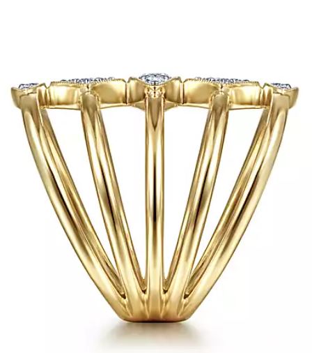 14K Yellow Gold Geometric Station Diamond Pavé Statement Ring