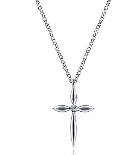 925 Sterling Silver Diamond Cross Necklace