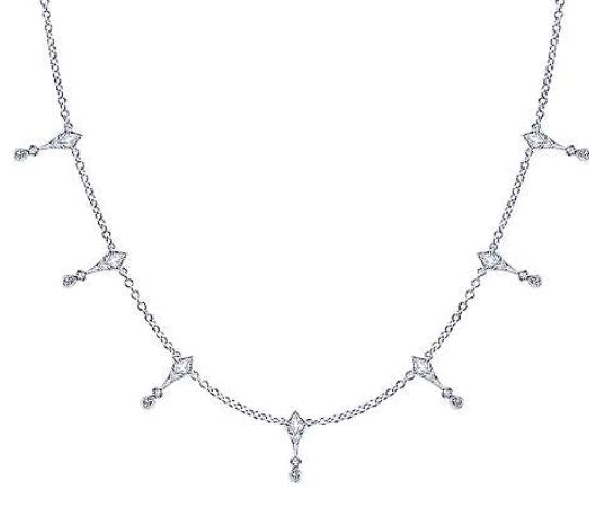 925 Sterling Silver Kite and White Sapphire Station Necklace