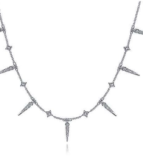 14K White Gold Alternating Diamond Spike Necklace