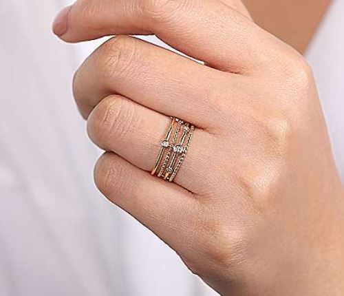 14K Yellow Gold Bezel Set Diamond Station Layered Ring